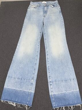 7 For All Mankind Ultra Hi Rise Jo Wide Leg Jeans Light Wash Raw Hem Size 32